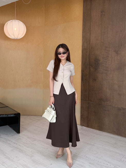 Elegant Women Button Down Blouse With Skirt Sets